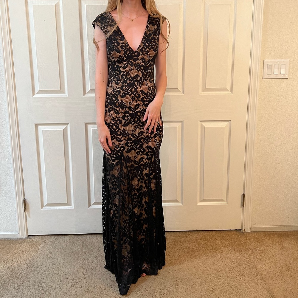 Black Lace Floor Length Dress